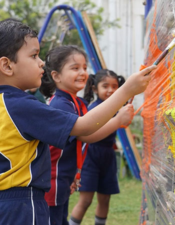 Supervised school playground with fenced perimeter